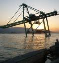 This is a leaning crane in Haiti's main port.