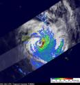 The Tropical Rainfall Measuring Mission satellite, also known as "TRMM" passed over powerful tropical cyclone Tomas near the International Dateline in the South Pacific on March 15 at 2123 UTC (5:23 p.m. EDT). TRMM detected very heavy rainfall of over 50 mm/hr (~2 inches) mainly in Tomas' southeastern quadrant.
