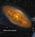 The team found that mergers of gas-rich galaxies resulted in an obscured quasar surrounded by dust. After 100 million years, the dust is blown away to reveal a brightly shining quasar that lasts for another 100 million years.