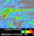 Data from the Tropical Rainfall Measuring Mission (TRMM) satellite was used to create a map of flooding left behind by Tropical Cyclone Paul in Australia's Northern Territory and Queensland. This image represents seven days of rainfall ending April 2. Green and yellow indicates 100-200 mm (4-8 inches) of rainfall, orange and red colors indicate 225-300 mm (8-11.1 inches) of rainfall.