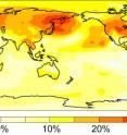 Map of globe shows percentage of predicted warming due to the direct effect of carbon dioxide on plants. Carbon dioxide warms the Earth because it is a greenhouse gas in the atmosphere, but it also causes plants to provide less evaporative cooling. A study by Long Cao and Ken Caldeira of the Carnegie Institution for Science finds that in some places (darkest orange) over 25 percent of the warming from increased atmospheric carbon dioxide is a result of decreased evaporative cooling by plants.