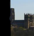This image shows what a person with hemianopia can see when looking at Durham Cathedral.