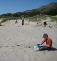 Former Stanford graduate student Daniel Keymer (foreground) samples a monitoring well at Stinson Beach, Calif.