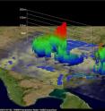 This 3-D image of Cyclone Laila was made using data from TRMM's Precipitation Radar. It shows that the powerful thunderstorms northwest of tropical cyclone Laila shot up to heights above 17.5 kilometers (~57,415 feet/10.8 miles).