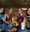 The members of Team Pearly Whites show their dental vacuum device. From left, Tiffany Kim, Carmen Perez, Jaime Wirth and Jessica Ma. Brian Benjamin is missing from the photo.