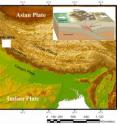 The map shows the location of the study area in the Himalayas. Inset: A schematic shows the Indian plate subducting beneath the Asian plate.