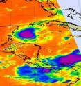 NASA's Aqua satellite flew over the remnants of Agatha and the Atmospheric Infrared Sounder instrument captured this infrared image on June 1 at 19:05 UTC (2:05 p.m. EDT), showing a rounded area of some high, cold thunderstorm tops (purple).