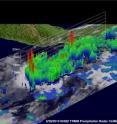 This image of Tropical Storm Agatha's rainfall and cloud heights was captured by NASA's Tropical Rainfall Measuring Mission satellite on May 28. It showed some hot towers higher than 16 kilometers (10 miles) with very heavy rainfall (more than 2 inches per hour) in red areas as it was making landfall.