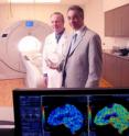 Drs. Phil Evans (left) and Michael Medina, assistant vice president for health system imaging services, are overseeing the installation of the Aquillon One CT scanner.