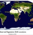 This map shows locations of 15 cases of observed biome shifts due to climate change.