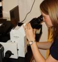 Georgia Tech School of Chemistry and Biochemistry Ph.D. candidate Paige Stout uses an epifluorescence microscope to examine rotifers.