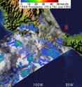 The Tropical Rainfall Measuring Mission's (TRMM) satellite image of Tropical Depression 2-E on June 17 at 19:59 UTC (3:59 p.m. EDT) showed that moderate rainfall (green) was occurring over the ocean, off the western Mexican coast. TRMM showed that light rain (blue) was falling over Oaxaca at that time.