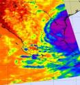 NASA's AIRS instrument aboard the Aqua satellite captured Alex on June 30 at 2017 UTC (4:17 p.m. EDT) about 6 hours before Alex's eye made landfall. The strongest thunderstorms were mostly still offshore at this time (purple) where cloud tops were so high they were colder than -63 Fahrenheit.