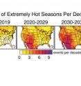 By 2039, most of the US could experience at least four seasons equally as intense as the hottest season ever recorded from 1951-1999, according to Stanford University climate scientists. In most of Utah, Colorado, Arizona and New Mexico, the number of extremely hot seasons could be as high as seven.