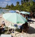 Thirty-four percent of ultraviolet radiation filters through under beach umbrellas.