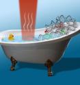 Infrared laser light heats the water in "nano bathtub" for JILA research on individual DNA molecules. Infrared laser light heats the water in "nano bathtub" for JILA research on individual DNA molecules.