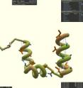 Foldit players have control over which parts of the protein they want to move. In this picture, a player has frozen some spirals to immobilize them while the player adjusts the rest of the protein.