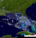 The TRMM satellite passed above TD5 on Aug. 10 at 6:22 p.m. EDT and revealed that the storm's precipitation pattern was slightly better organized than earlier. The yellow and green areas indicate moderate rainfall between .78 to 1.57 inches per hour. Red areas are heavy rainfall at almost 2 inches per hour.