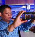 The graduated color of the nanocages demonstrates how easy it is to tune their optical properties. As the walls of the nanocages become thinner, a suspension of cages shifts from red, to purple, to bright blue, to dark blue, to the wavelengths in the near-infrared. For the melanoma, the nanocages were tuned to near-infrared wavelengths and decorated with molecules that bind to proteins that are overexpressed on malignant melanocytes.