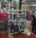 (From left) Musahid Ahmed, Lara Gundel, Kevin Wilson and Mohamad Sleiman are at the Chemical Dynamics beamline of Berkeley Lab’s Advanced Light Source.