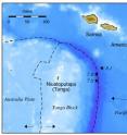 A new study shows that a “great earthquake” and tsunami that killed 192 people in Samoa, American Samoa and northern Tonga on Sept. 29, 2009, actually was triple whammy. University of Utah seismologist Keith Koper says the main quake of magnitude 8.1 concealed and triggered two major quakes of magnitude 7.8 that occurred within two minutes of the main shock. Stars on map show epicenters of the three quakes. Dashed lines show boundaries between Earth's crustal plates, and arrows show plate motions. The 8.1 quake occurred when the Pacific plate cracked as it dived slowly westward beneath the Tonga block of the Australia plate, triggering the two 7.8 quakes on the boundary between the Pacific plate and Tonga block. Such a pattern never had been observed previously.