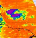 NASA's Aqua satellite captured an infrared image of Fiona's cold cloud tops on Aug. 31 at 1:05 p.m. EDT, and saw the strongest convection (purple) in the northern and southern areas around the center of circulation.
