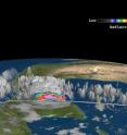 NASA's CloudSat satellite captured a slice of Hurricane Karl's clouds at 07:59 UTC (3:59 a.m. EDT) Sept. 17. CloudSat shows clouds are over 8 miles high. The blue areas along the top of the clouds indicate cloud ice. The highest clouds in Karl at the time of the image were as cold as -40 Celsius (-40 Fahrenheit) to -60C (-76 Fahrenheit). That line disappears where there is strong rainfall exceeding 30mm/hr (1.18 inches/hour).