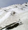 "Zebra stripes" of dust and snow are visible on the snow surface in Colorado's mountains. "Zebra stripes" of dust and snow are visible on the snow surface in Colorado's mountains.