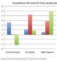 No single job is exclusively verbal, visuospatial or physical. Each job requires more or less of each of those skills. Occupation scores in this sample chart were derived from data provided by the US Department of Labor's O*Net database.