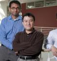 Left to right:  Aaswath Raman, graduate student in applied physics, Shanhui Fan, associate professor of electrical engineering, and Zongfu Yu, postdoctoral researcher in electrical engineering. 

The trio calculated that because light behaves differently at the nanoscale, a solar cell using a thin organic film could absorb up to twelve times as much energy from sunlight as conventional macroscale photovoltaic solar cells using silicon.