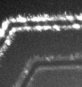This is a transmission electron microscope image of "nano LEDs" emitting light.