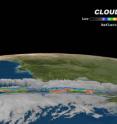 NASA's CloudSat satellite passed through the western section of Tropical Storm Nicole on Sept. 29, 2010, at 0727 UTC (3:27 a.m. EDT). The CloudSat image captured areas of light cumulus precipitation mixed with a stream of mid- level cloudiness, most likely altocumulus and altostratus. Deep mid-level flow from the south-southwest was evident in the image, occurring from the inclination of the clouds towards the north-northeast.