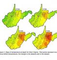 New research produced by Southern Methodist University’s Geothermal Laboratory, funded by a grant from Google.org, suggests that the temperature of the Earth beneath the state of West Virginia is significantly higher than previously estimated, and is capable of supporting commercial baseload geothermal energy production. The graphic shows subsurface West Virginia temperatures at various depths, with red points showing actual drilled temperatures.