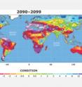 This chart shows widespread drought in 2099, based on current projections of greenhouse gas emissions.