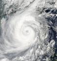 On Oct. 20 at 1:30 a.m. EDT NASA's Aqua satellite captured a visible image of Typhoon Megi as it filled up a large part of the South China Sea. The image revealed an eye filled with high clouds and a very large system.