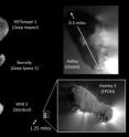 This montage shows the only five comets imaged up close with spacecraft. The comets vary in shape and size. Comet Hartley 2 is by far the smallest and has the most activity in relation to its surface area. This jet activity can be seen extending from the comet's surface and into its outer shell of gas and dust, or coma. This is the first time scientists have been able to link jets to the details of the surface.