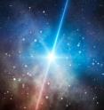 This artist’s impression shows a dark gamma-ray burst in a star forming region. Gamma-ray bursts are among the most energetic events in the Universe, but some appear curiously faint in visible light. The biggest study of these dark gamma-ray bursts to date, using the GROND instrument on the 2.2-metre MPG/ESO telescope at La Silla in Chile, has found that these gigantic explosions, while puzzling, don't require exotic explanations. Their faintness is now fully explained by a combination of causes with the most important being the presence of dust between the Earth and the explosion.