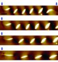 Here you can see multiple images of the silicon nanocoil as it is being stretched.