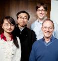 Illinois researchers developed tiny spheres that attract in water to form “supermolecule” structures. Pictured from L-R: Qian Chen, Sung Chul Bae, Jonathan Whitmer, Steve Granick.