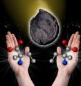 This artist's concept uses hands to illustrate the left and right-handed versions of the amino acid isovaline.