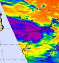 The AIRS instrument that flies aboard NASA's Aqua satellite captured an infrared image of Tropical Storm Bingiza today, Feb. 16 at 10:17 UTC (5:17 a.m. EST) that showed some strong convection (purple) over the west-central coast where thunderstorm cloud-tops were high and dropping moderate to heavy rainfall.