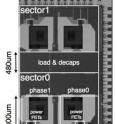 This is a die micrograph of the fully integrated DC-DC converter chip.