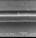 This image, taken with a scanning electron microscope, shows a microchannel that was created using an ultrafast-pulsing laser.