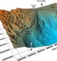 This is a 3-D illustration of the Gulf of Aqaba Sea floor and surrounding mountains.