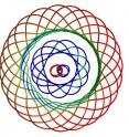 Two doughnut-shaped vortexes ejected by a pulsating black hole. Also shown at the center are two red and two blue vortex lines attached to the hole, which will be ejected as a third doughnut-shaped vortex in the next pulsation. Two doughnut-shaped vortexes ejected by a pulsating black hole. Also shown at the center are two red and two blue vortex lines attached to the hole, which will be ejected as a third doughnut-shaped vortex in the next pulsation.