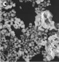 This is a low resolution SEM image after colloidal processing indicating partially exfoliated GPL mixed with well-dispersed Si3N4 particles. The images clearly indicate GPL decorated with Si3N4 particles; the Si3Nk4 particles are well-dispersed throughout the surface area of the sheets.