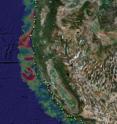 This map shows the coverage area of the West Coast high-frequency radar network.