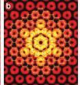 Flower-like defects in graphene can occur during the fabrication process. The NIST team captured images of one of the defects (figures a and c) using a scanning tunneling microscope. A simulated image from their computer models (figure b) shows excellent agreement.