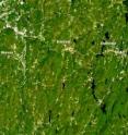 This is a Landsat 5 satellite image of the area between Springfield and Sturbridge, Mass. taken on October 8, 2010, where the tornado made a track on June 1, 2011.