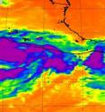NASA's Aqua satellite passed over Tropical Storm Beatriz on June 20 at 08:11 UTC and the AIRS instrument captured this infrared image of the storm. The image showed a more rounded and organized circulation with strong convection (purple) and cloud tops as cold as -63F/-52C.